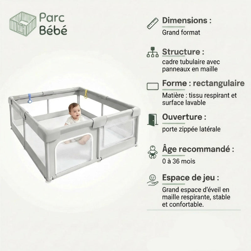 Grand parc pour bébé en tissu info technique