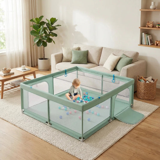 Parc bebe XXL en tissu vert