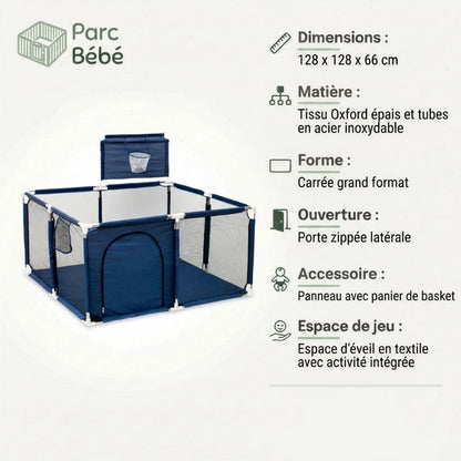 Les infos technique du Parc bebe en tissu avec panier de basket 