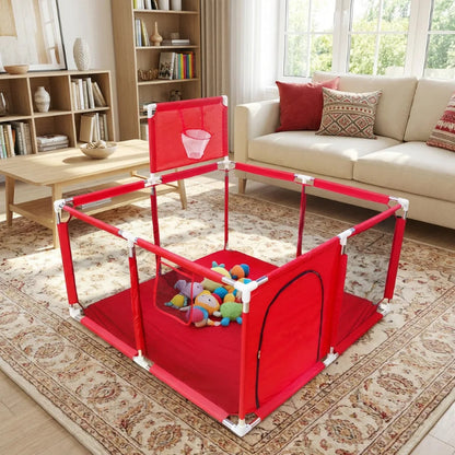 Parc bebe en tissu avec panier de basket rouge