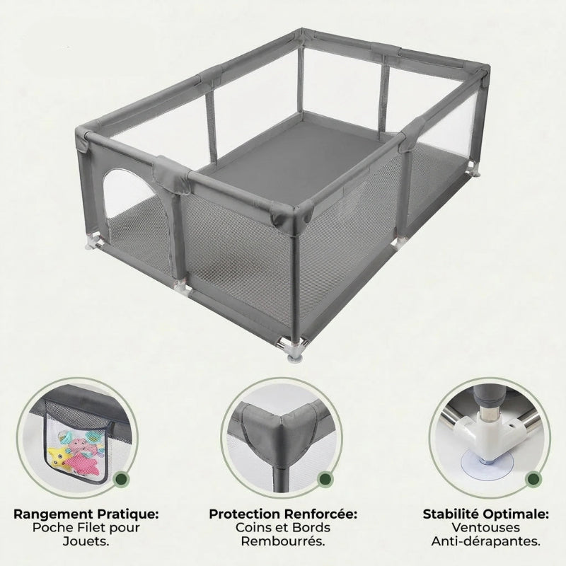Parc bebe en tissu grise anti-derapant usp