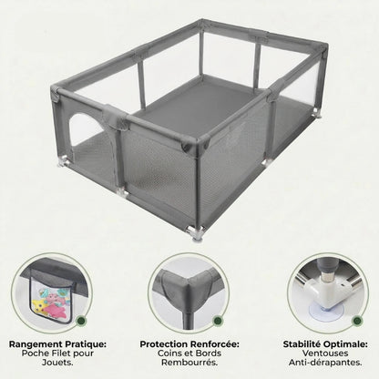 Parc bebe en tissu grise anti-derapant usp