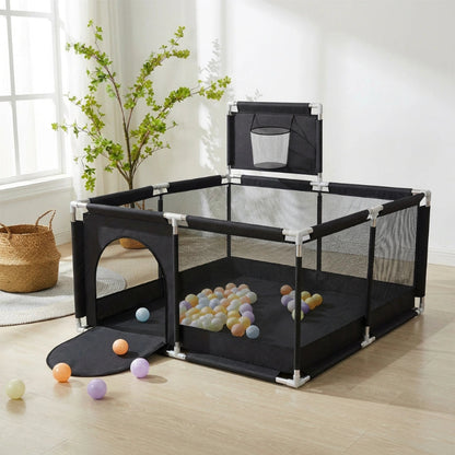 Parc bebe en tissu noir avec panier de basket