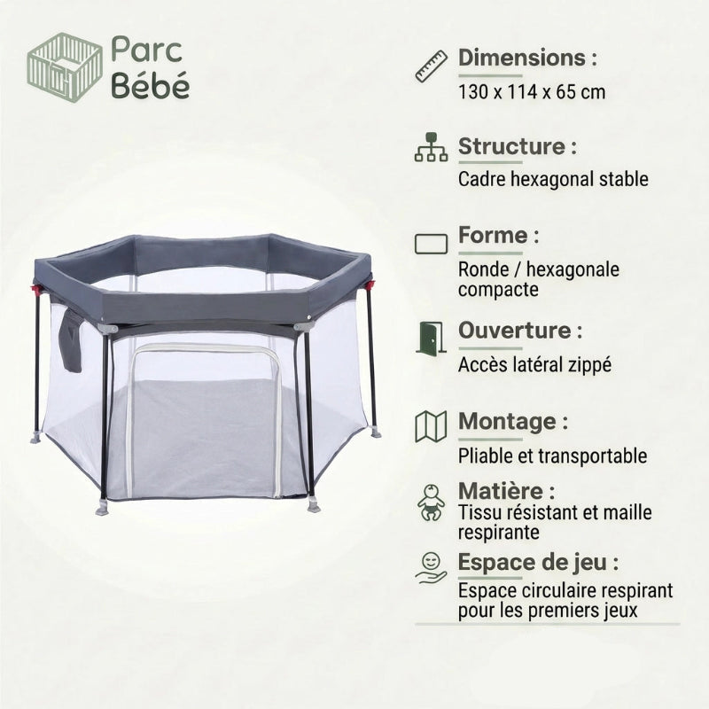 Les infos technique du Parc bebe pliable rond en tissu