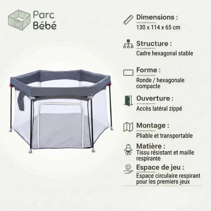 Les infos technique du Parc bebe pliable rond en tissu