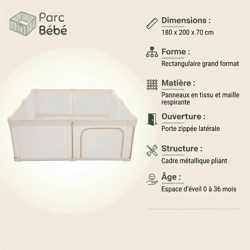 Les infos technique du Parc bebe pliant en tissu beige