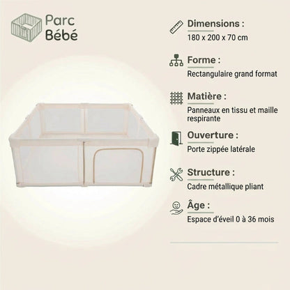 Les infos technique du Parc bebe pliant en tissu beige