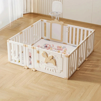 Parc pour bebe geant avec porte motif licorne dans le salon