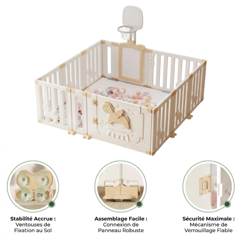 Parc pour bebe geant avec porte motif licorne usp