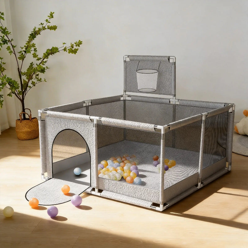 Parc pour bebe grise en tissu