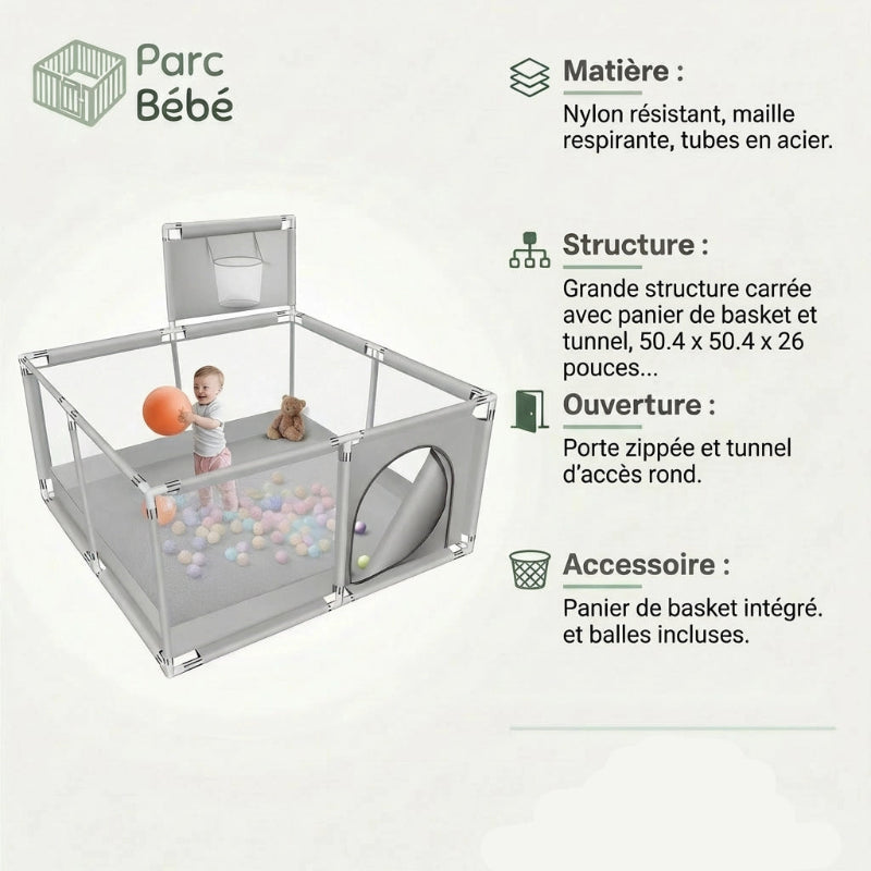 Parc pour bebe grise en tissu info technique