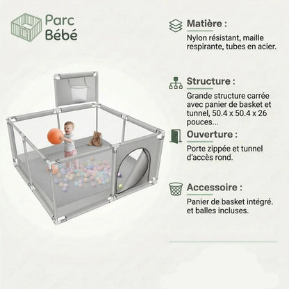 Parc pour bebe grise en tissu info technique