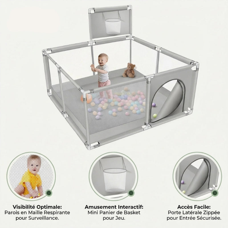 Parc pour bebe grise en tissu usp