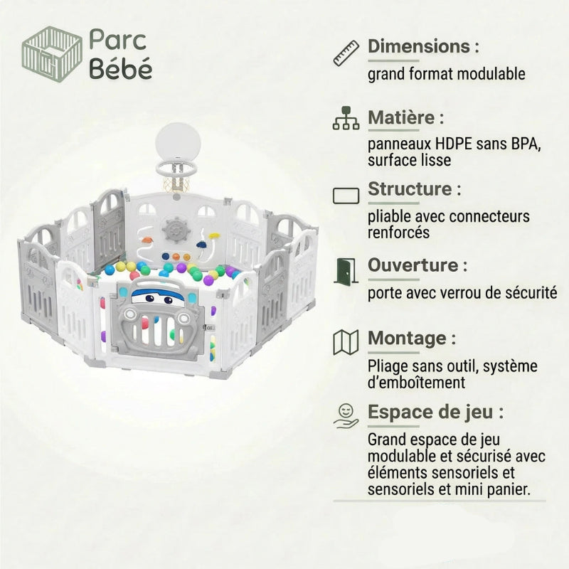 Les infos technique du Parc pour bebe pliable geant