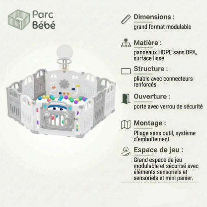 Les infos technique du Parc pour bebe pliable geant