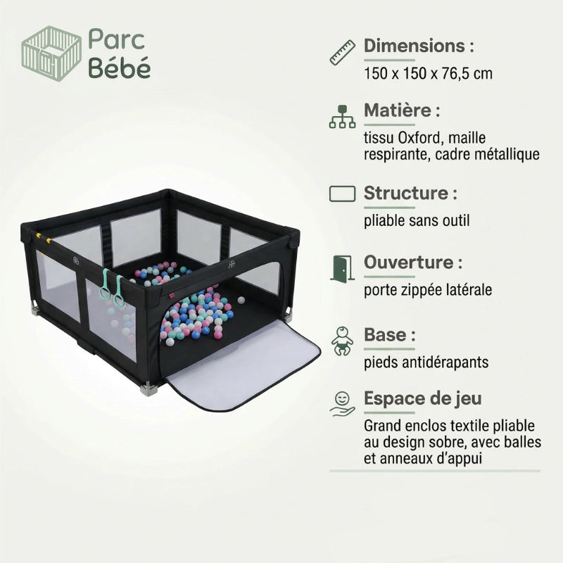 Les info technique du Parc pour bebe pliable noir