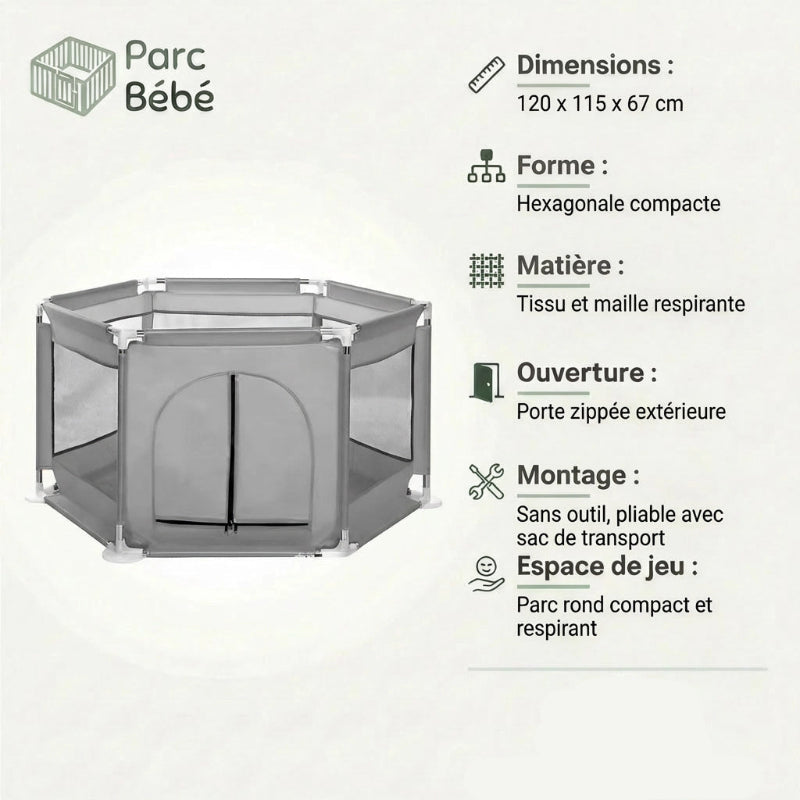 Les infos technique du Petit parc bebe rond en tissu